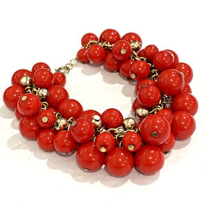 Gold chain bracelet covered with red beads beaded dangles retro bright fashion